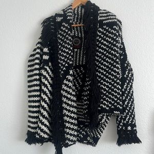 Johnny Was Biya Black and White cardigan chunky knit sweater Medium